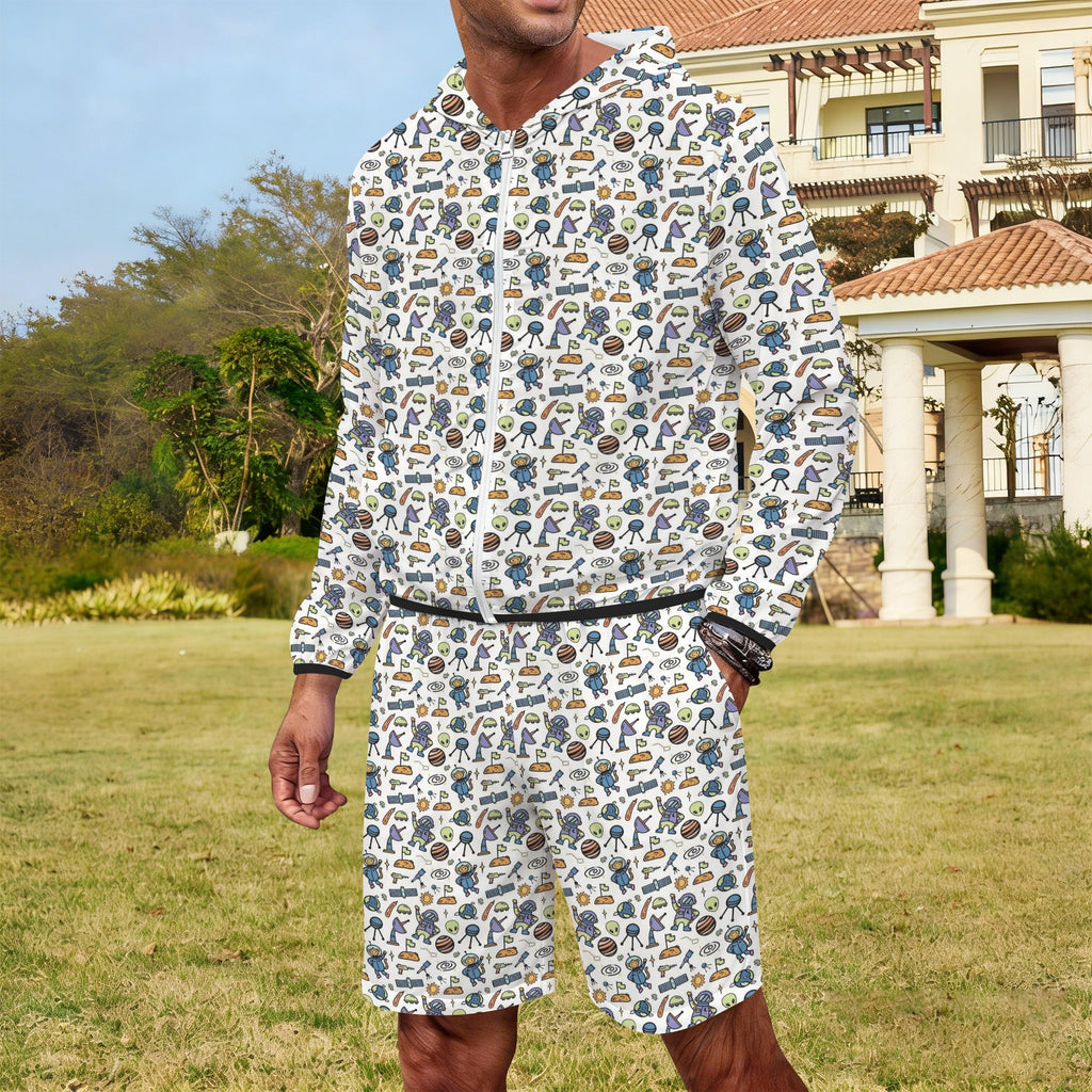 All About Space Men's Lightweight Sun Hoodie & Shorts Set Men's Lightweight Sun Hoodie & Shorts Printed Offshore Space