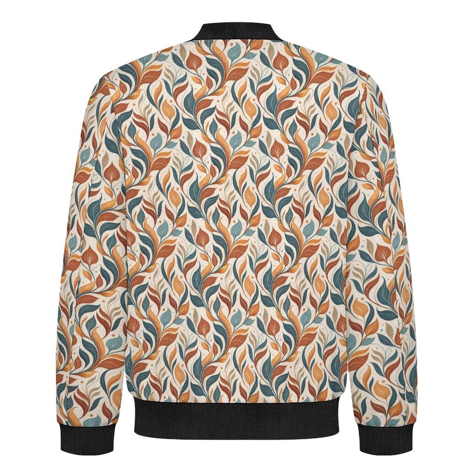 Whimsical Leaf Swirl Men's Casual Zip‑Up Bomber Jacket
