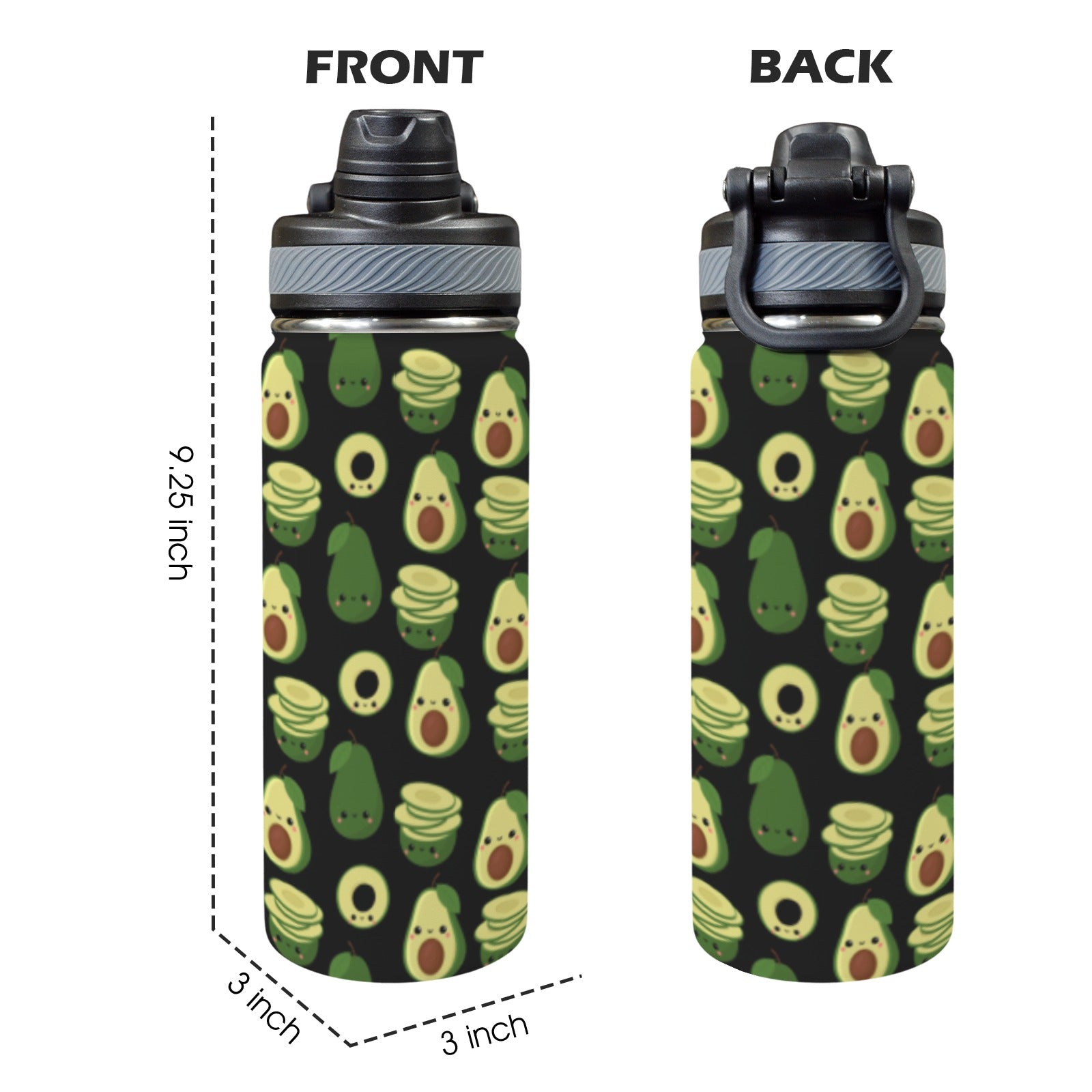 Cute Avocados - Insulated Water Bottle with Dual-Use Lid (18oz) Insulated Water Bottle with Dual-Use Lid (18oz) Food Printed Offshore