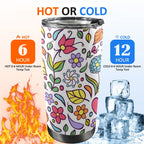 Hippie Butterfly And Flowers - 20oz Mobile Tumbler with Lid (Black Lock)