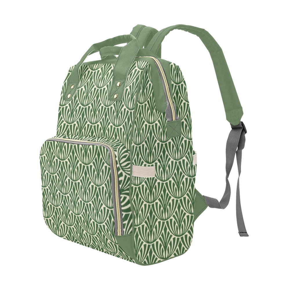 Green Pattern - Multi-Function Backpack, Nappy / Diaper Bag