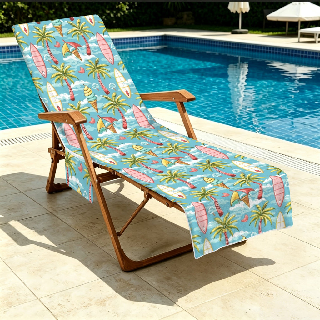 Summer Surf Beach Chair Towel Cover with Side Pockets