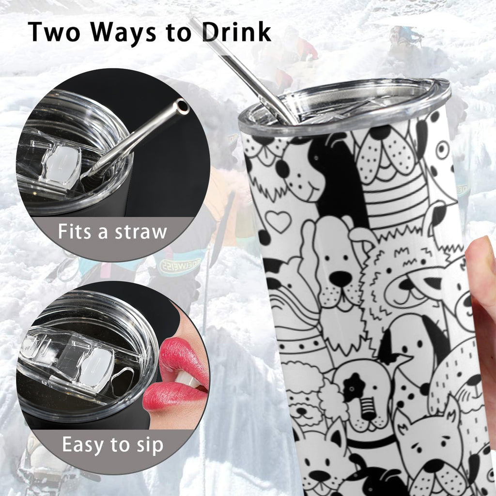 Black And White Dogs - 20oz Tall Skinny Tumbler with Lid and Straw