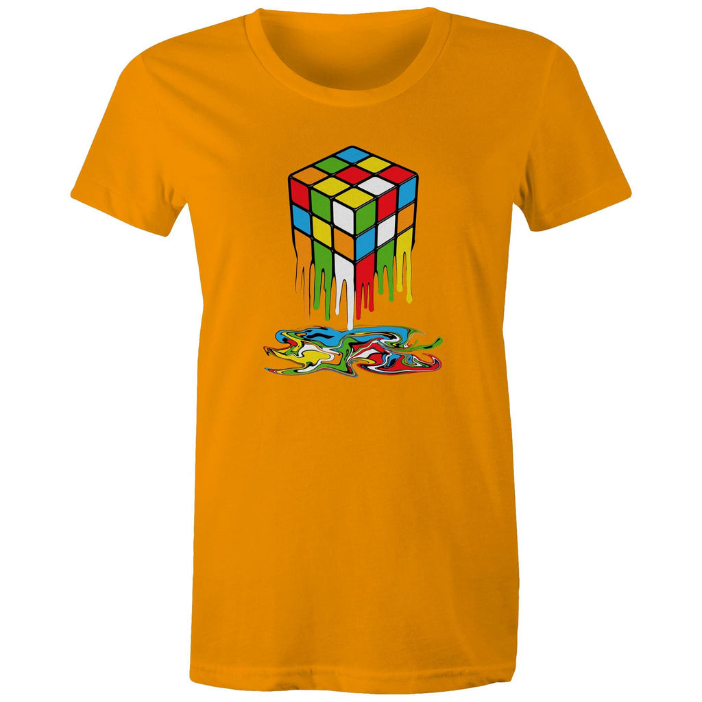 Melting Game Cube - Womens T-shirt Orange Womens T-shirt Games