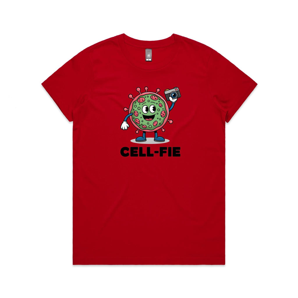 Cell-fie Cell Selfie Women's AS Colour Women's T-shirt Red Womens T-shirt Printed In Australia Science