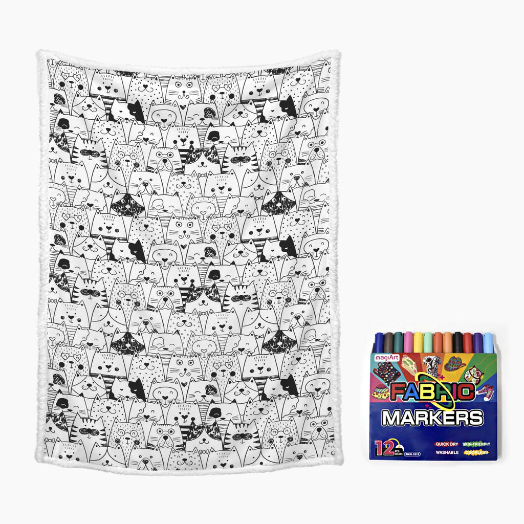 Cat Crowd Colour Your Own Blanket 100×150cm