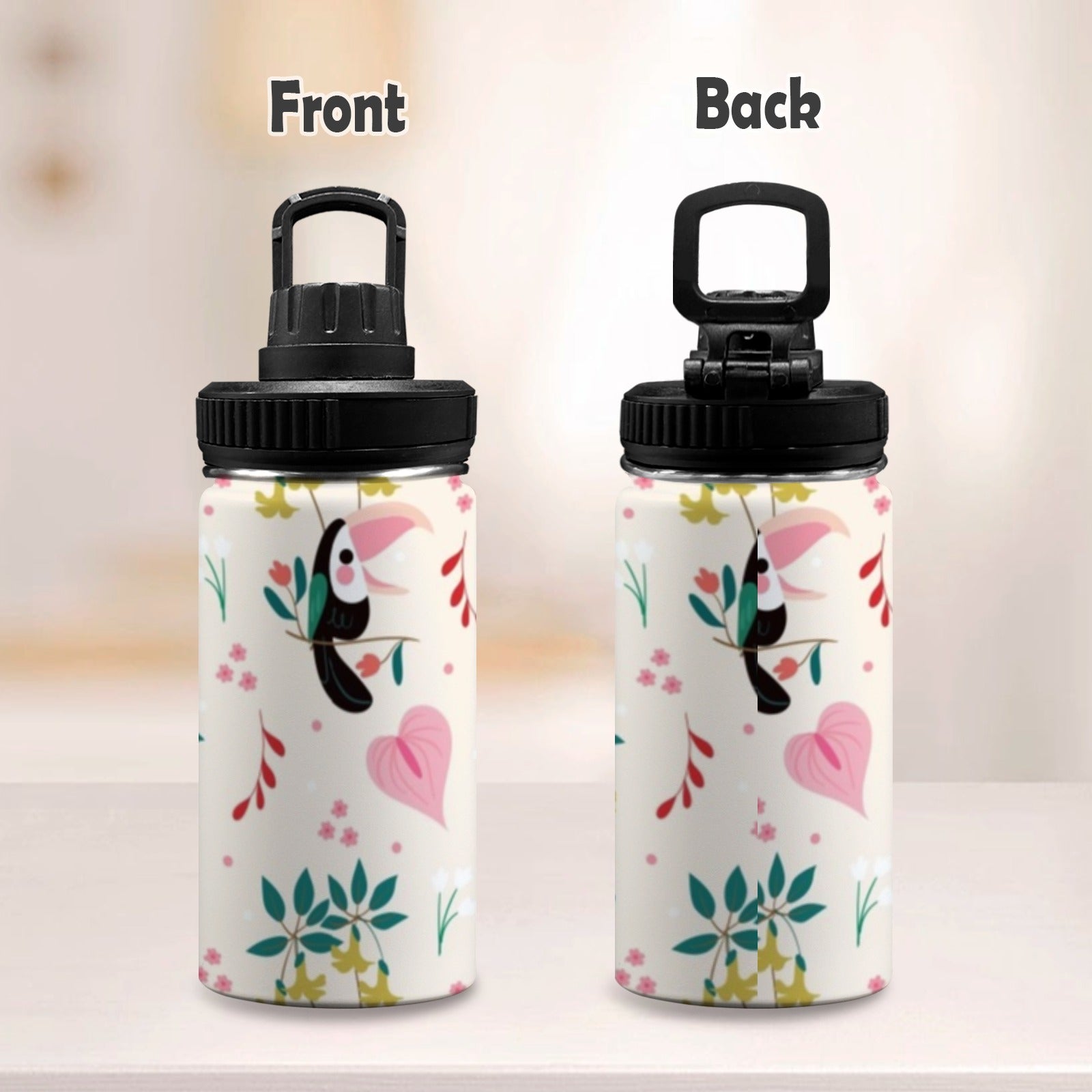 Toucans In Pink - Kids Water Bottle with Chug Lid (12 oz)