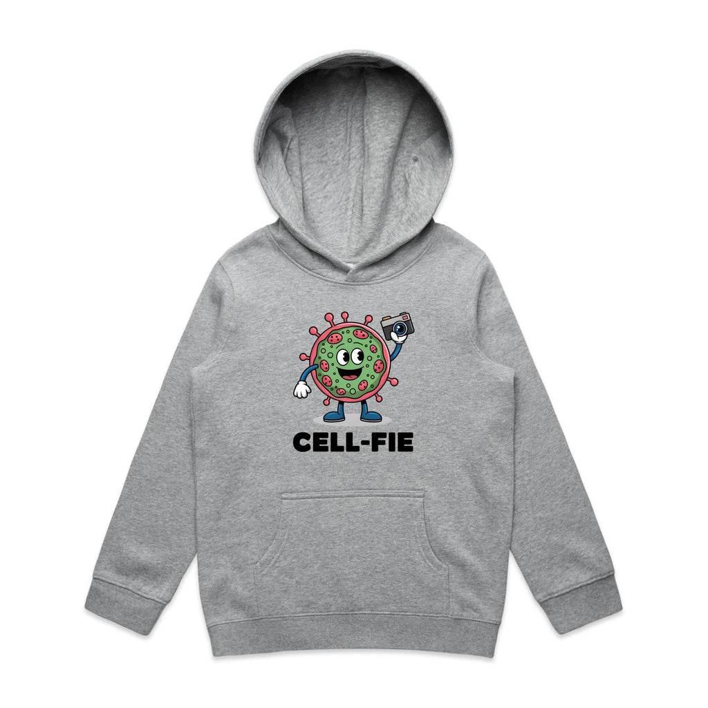Cell-fie Cell Selfie Kids AS Colour Hoodie Grey Marle Kids Hoodie Printed In Australia Science