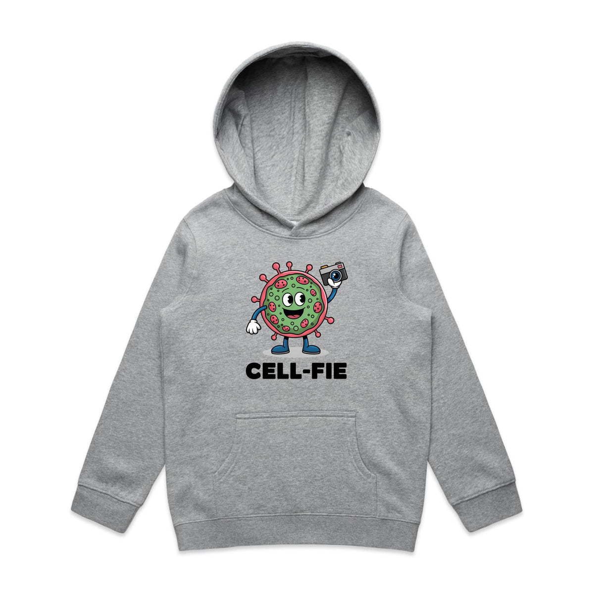 Cell-fie Cell Selfie Kids AS Colour Hoodie Grey Marle Kids Hoodie Printed In Australia Science