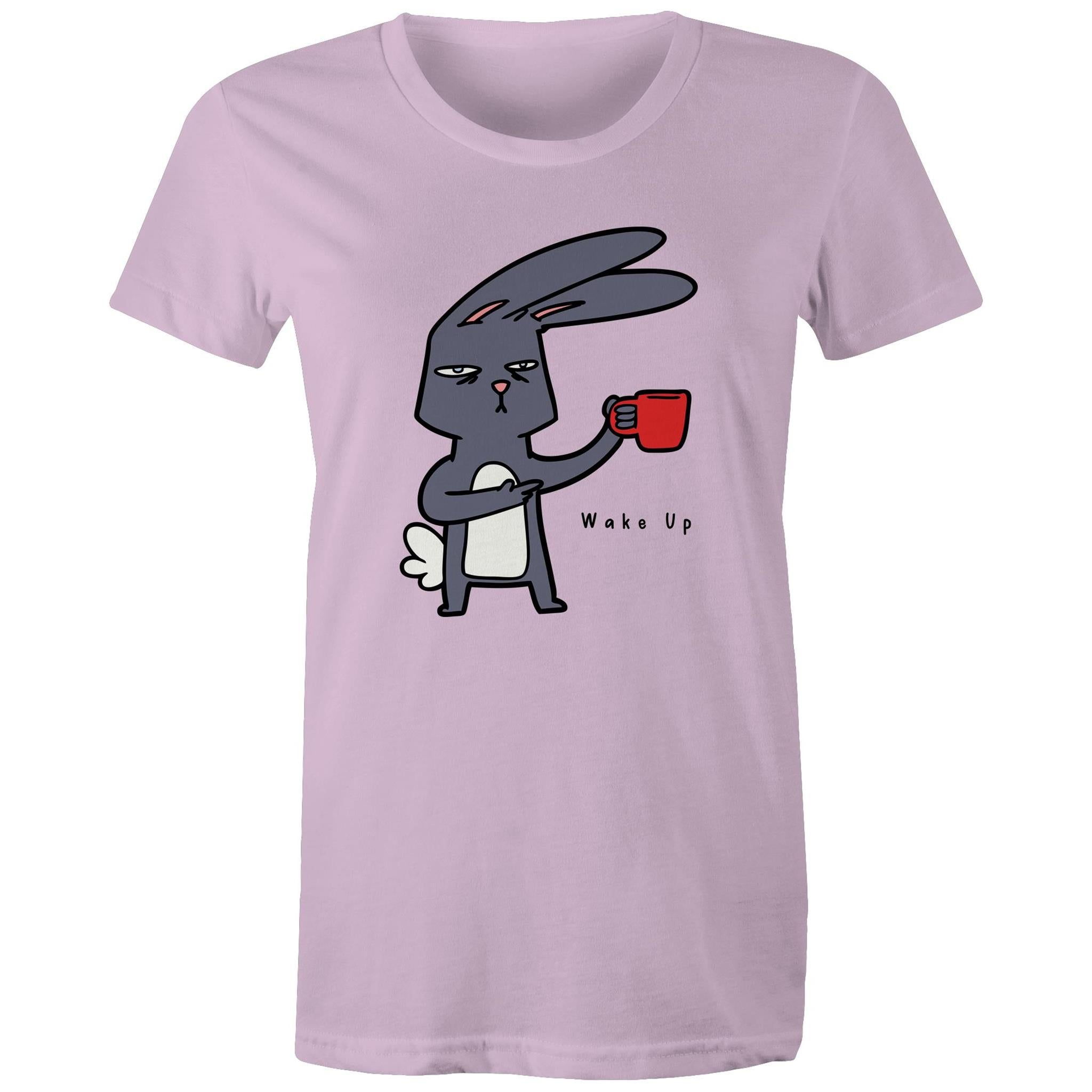 Rabbit Coffee, Wake Up - Womens T-shirt Lavender Womens T-shirt animal Coffee Printed In Australia