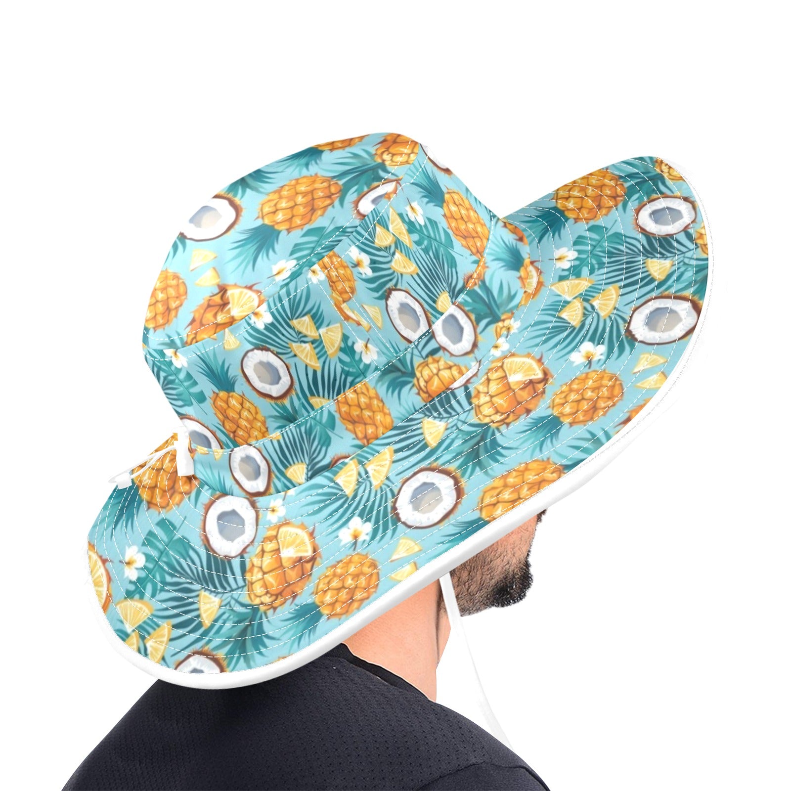 Pineapple Coconut Wide Brim Bucket Hat Wide Brim Bucket Hat Food Printed Offshore