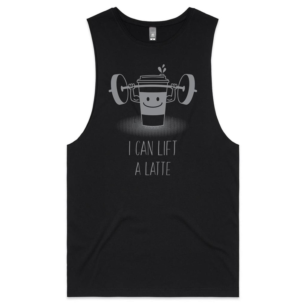 I Can Lift A Latte, Coffee - Tank Top Tee Black Drop Arm Tank Top Fitness Printed In Australia