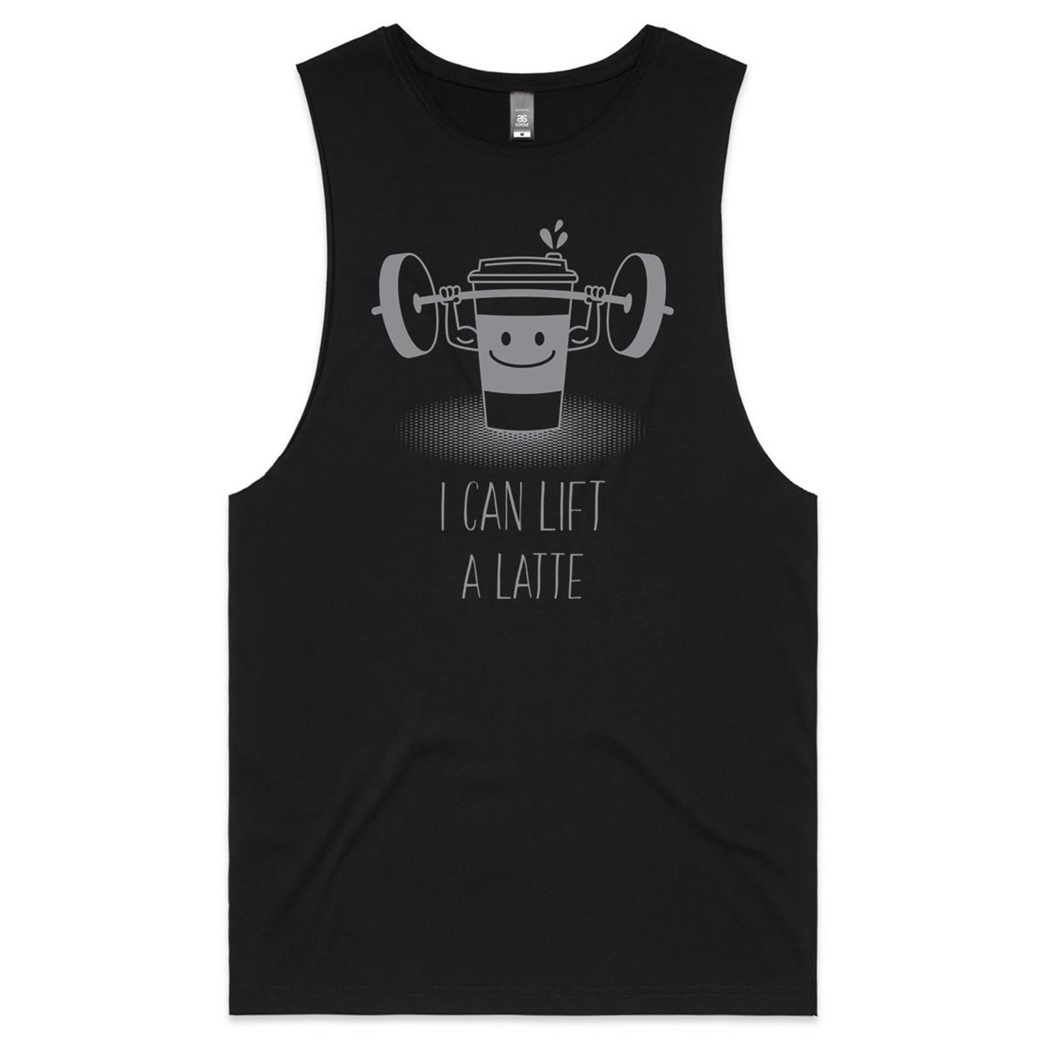 I Can Lift A Latte, Coffee - Tank Top Tee Black Drop Arm Tank Top Fitness Printed In Australia