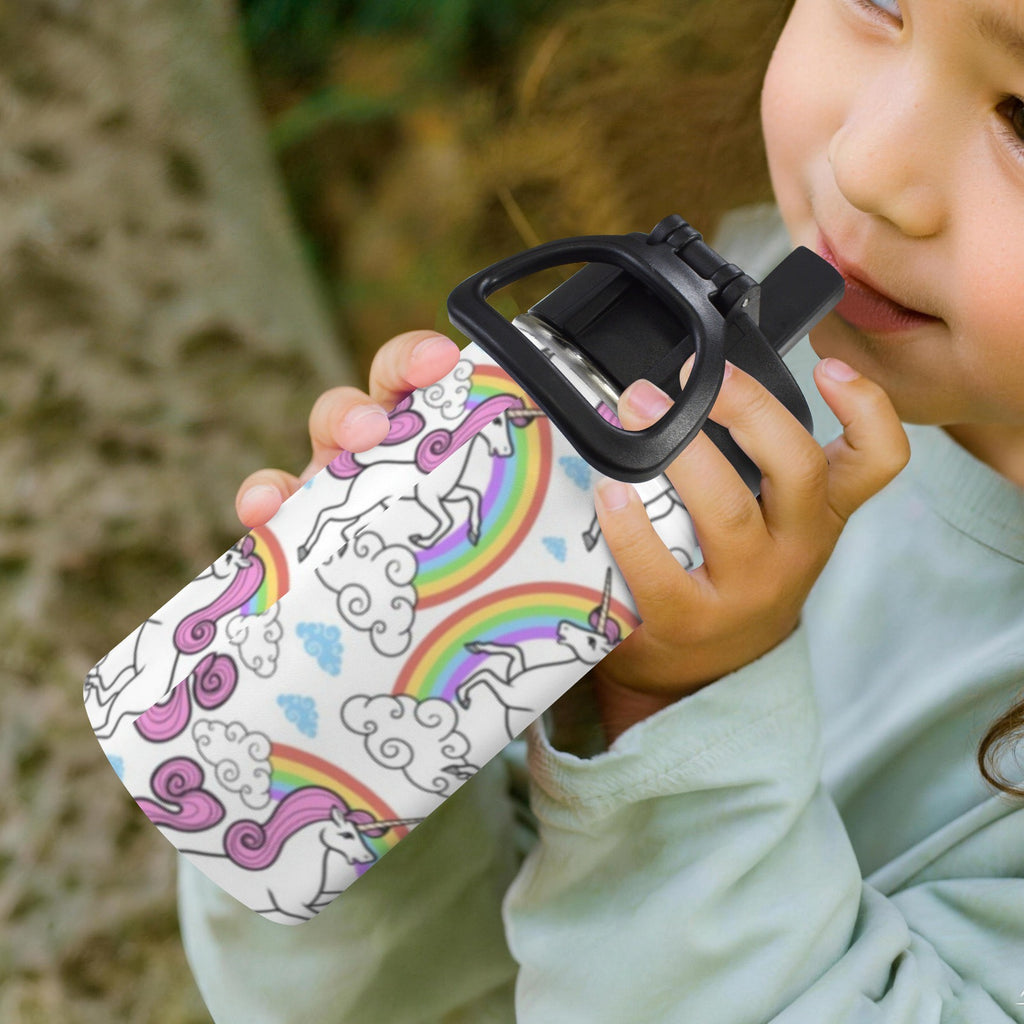 Cartoon Unicorn Rainbow 12oz Kids Water Bottle with Straw Lid