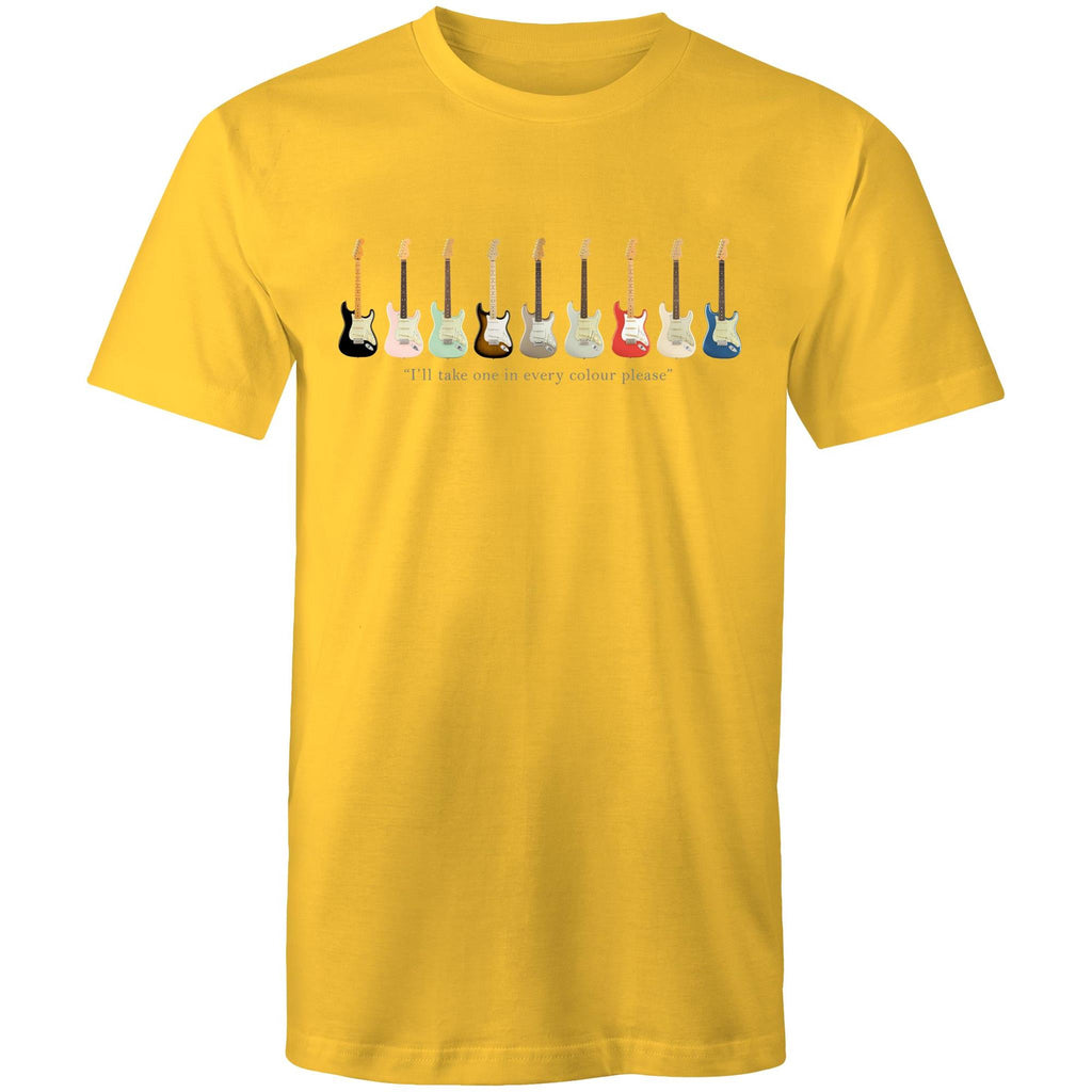 Guitars, I'll Take One In Every Colour - Mens T-Shirt Yellow Mens T-shirt Music Printed In Australia