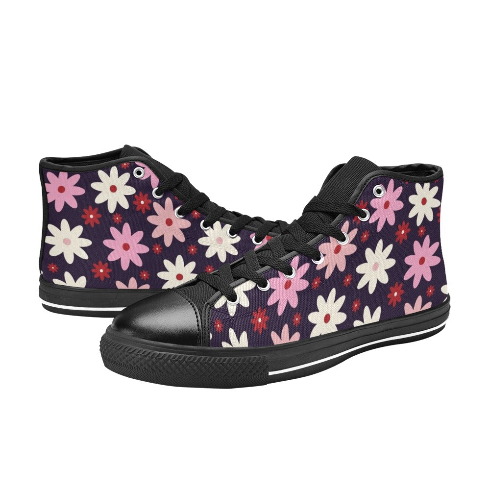 Pink Daisy Women's High Top Canvas Shoes Womens Classic High Top Shoes Plants Printed Offshore