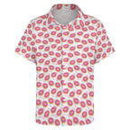 Pink Donuts Women's Short-Sleeve Button Up Shirt Women's Short-Sleeve Button Up Shirt Food Printed Offshore