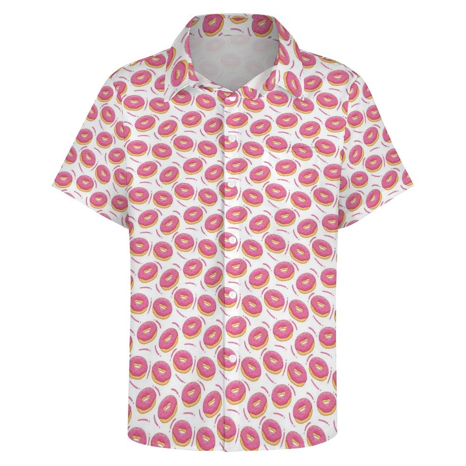 Pink Donuts Women's Short-Sleeve Button Up Shirt Women's Short-Sleeve Button Up Shirt Food Printed Offshore