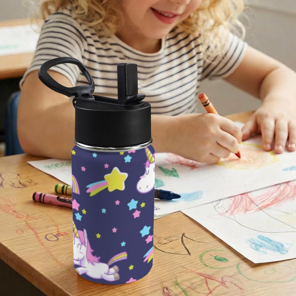 Rainbow Unicorn 12oz Kids Water Bottle with Straw Lid