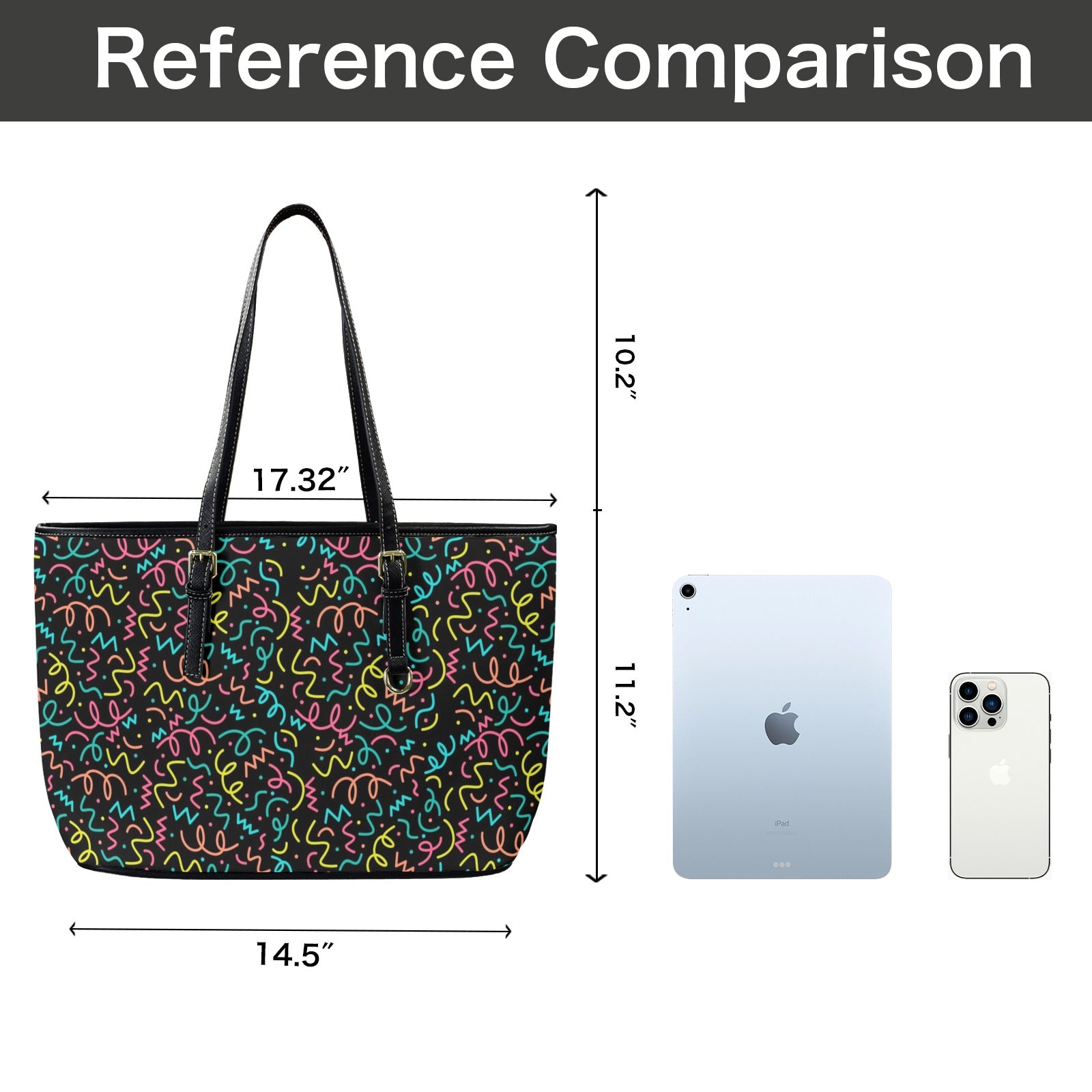 Squiggle Time - Leather Tote Bag-Large