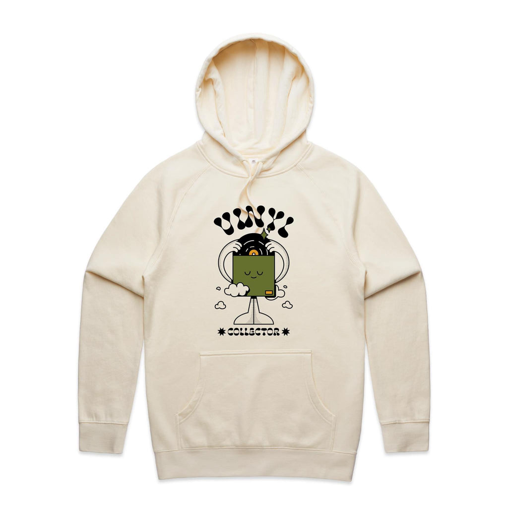 Vinyl Collector, Records - Mens Hoodie Ecru Mens Hoodie Music Printed In Australia Retro