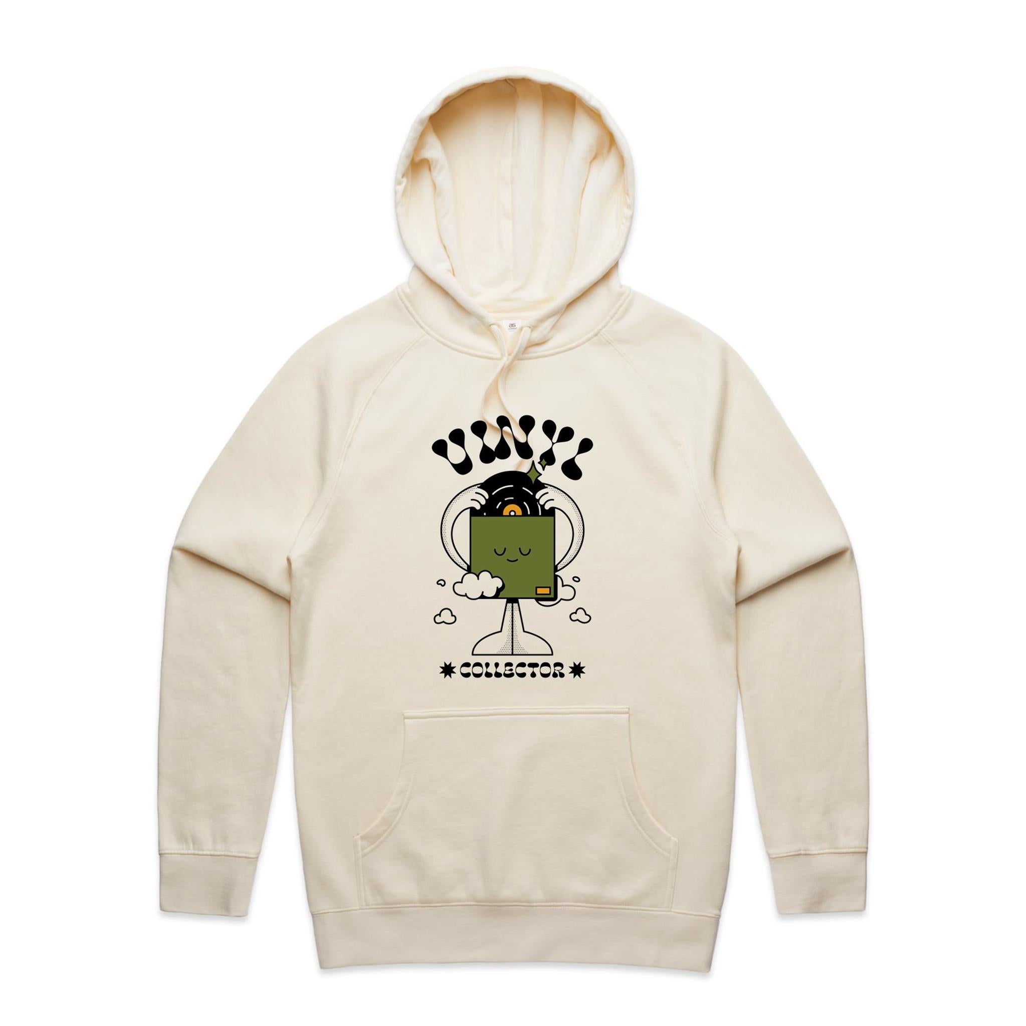 Vinyl Collector, Records - Mens Hoodie Ecru Mens Hoodie Music Printed In Australia Retro
