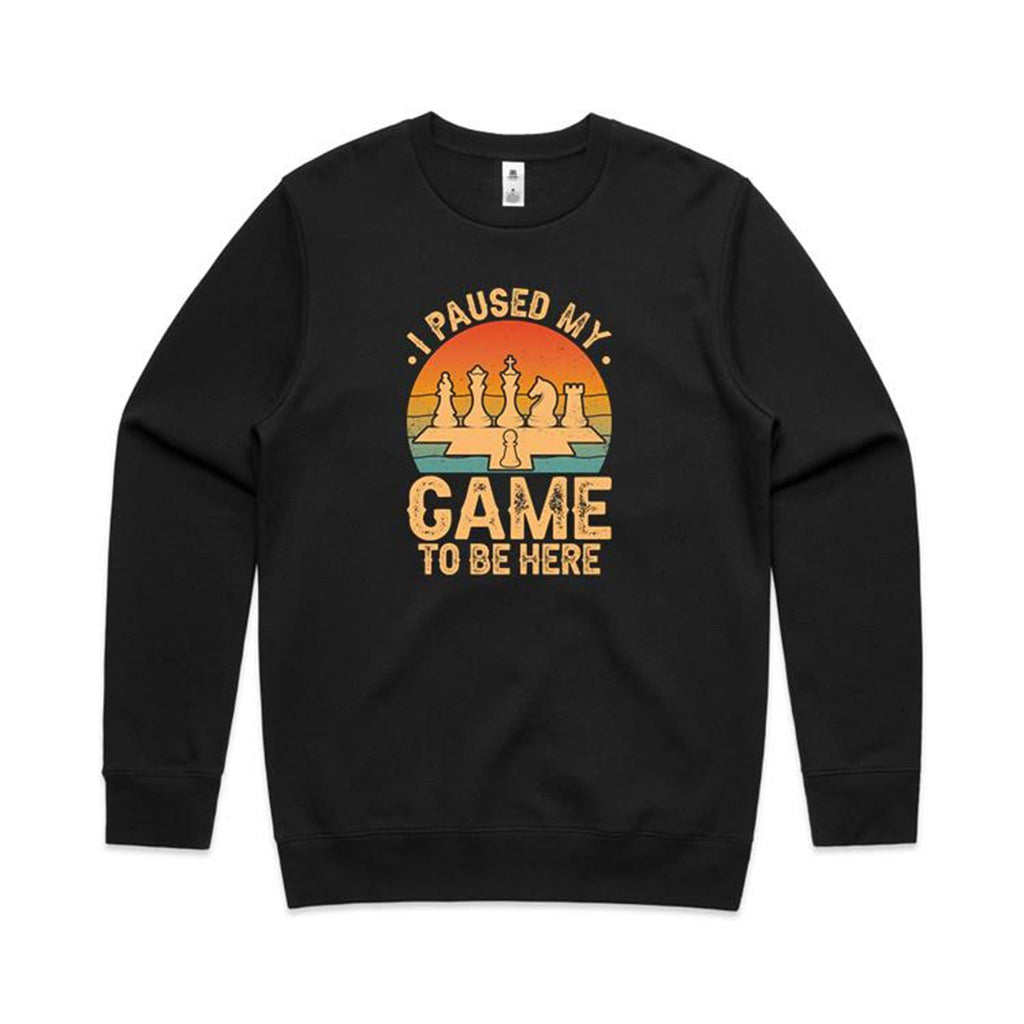 I Paused My Game, Chess - AS Colour Stencil Crew Sweatshirt Black Sweatshirt Chess Games Printed In Australia