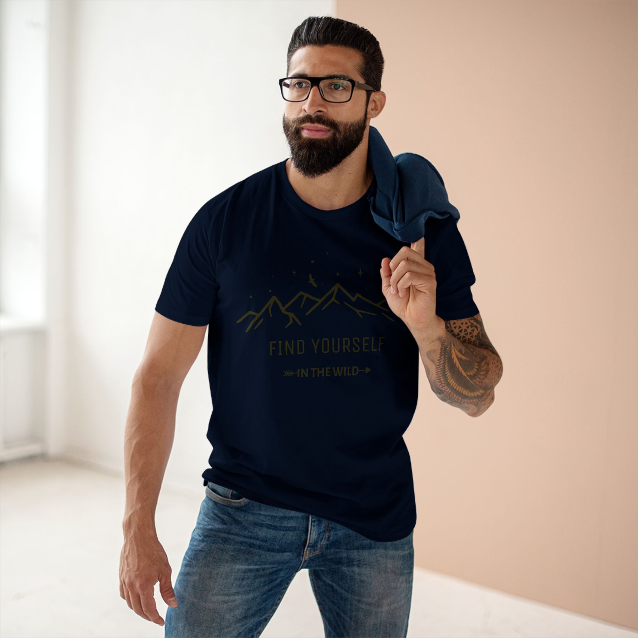 Find Yourself In The Wild - Men's Staple Tee Navy Mens Premium T-Shirt Printed in AU and US