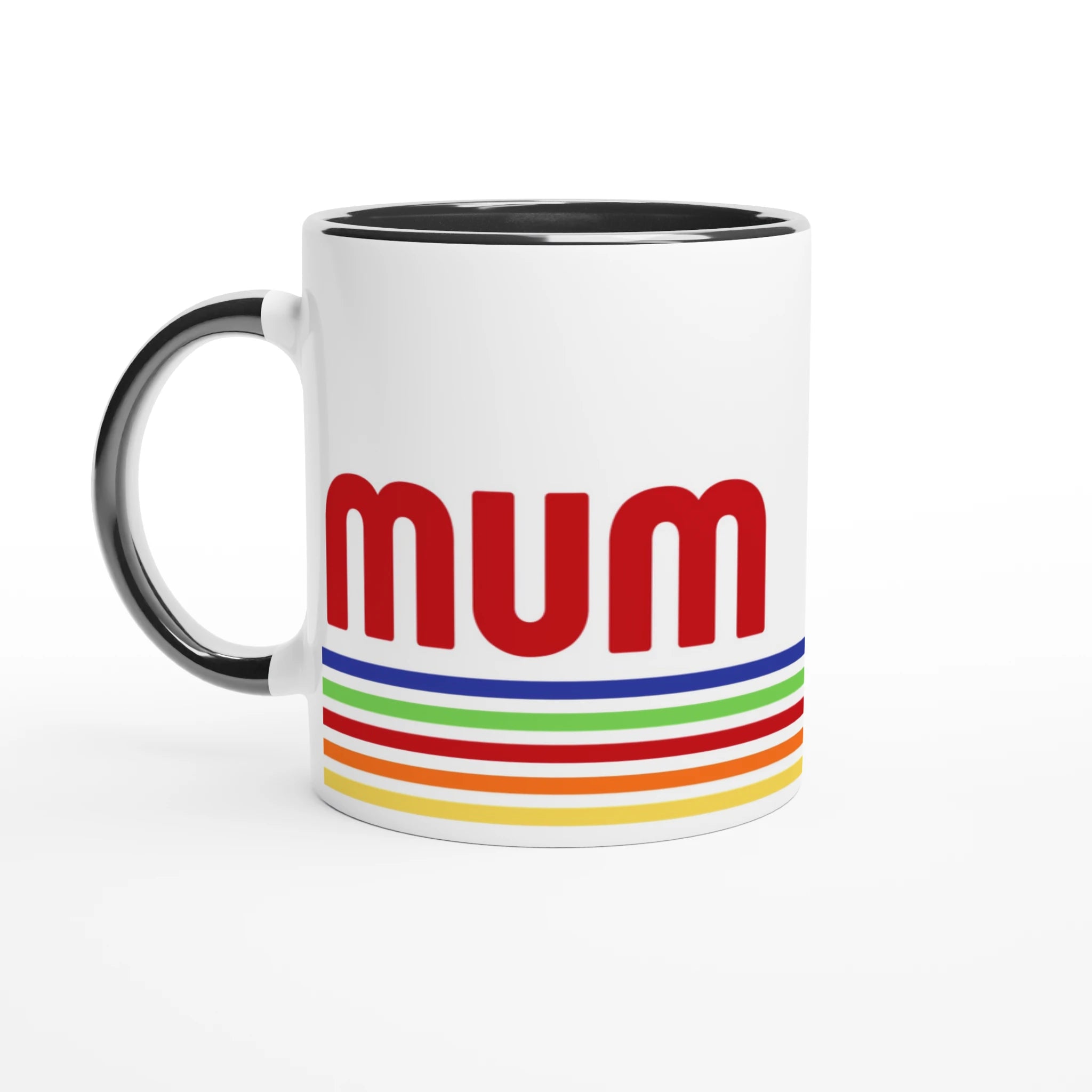 Mum Mug With Retro Stripes - White 11oz Ceramic Mug with Colour Inside Ceramic Black Colour 11oz Mug Globally Fulfilled Mum