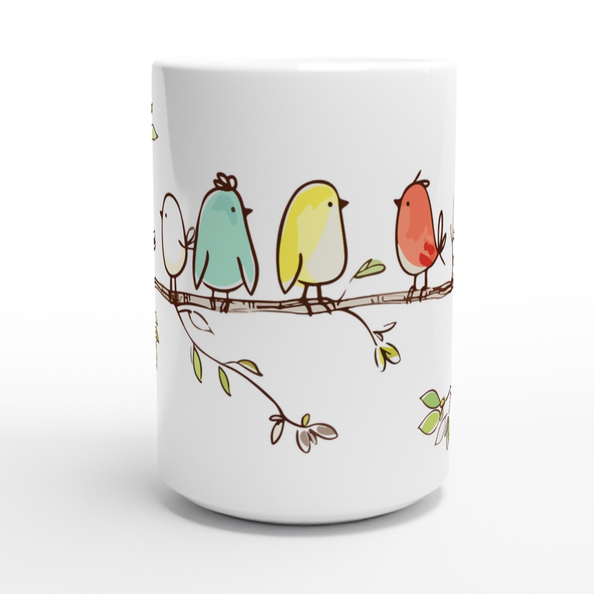Birds On A Branch - White 15oz Ceramic Mug 15oz Mug animal Globally Fulfilled