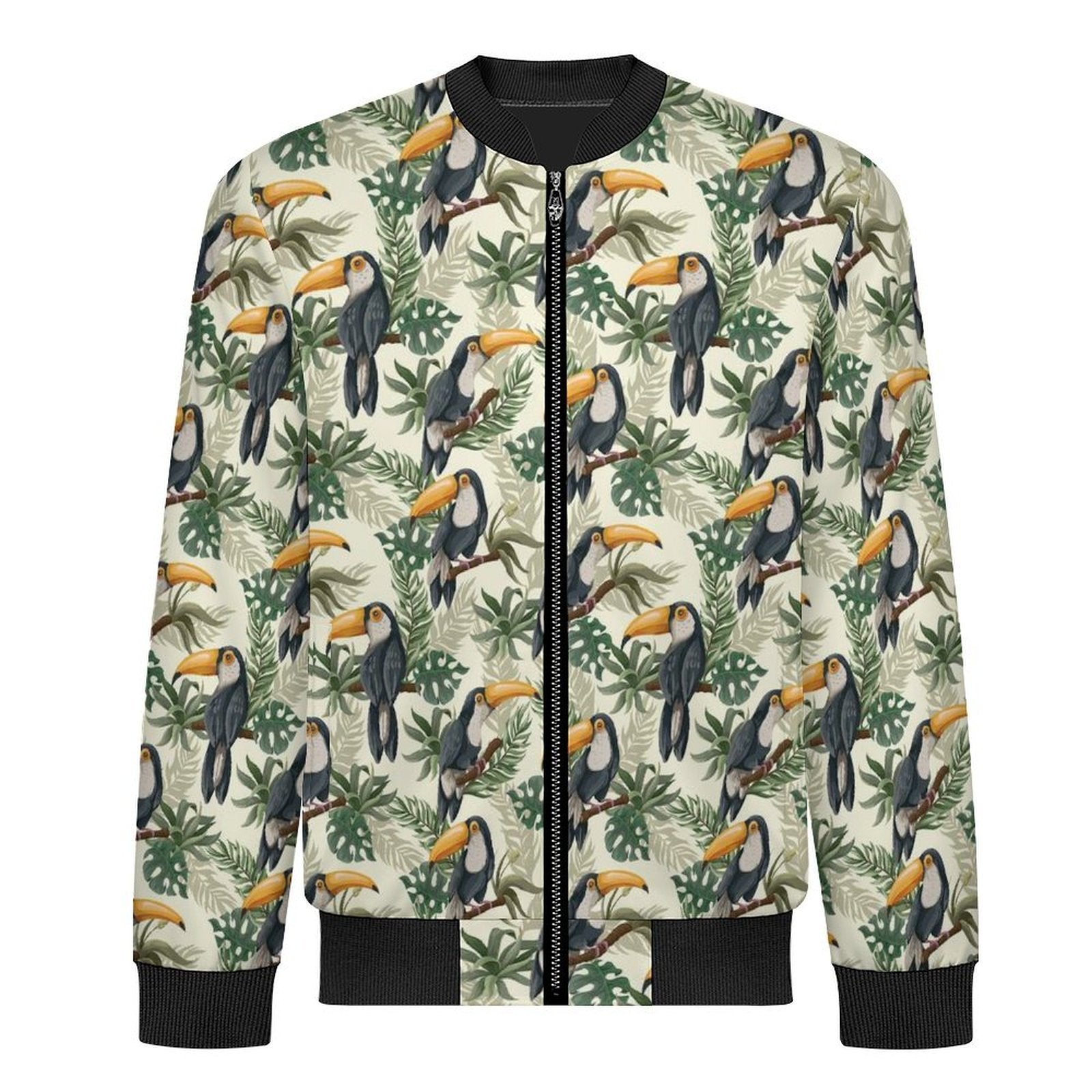 Toucan Jungle Men's Casual Zip‑Up Bomber Jacket