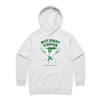 But First Coffee, The Coffee Addicts Club - Womens Hoodie White Marle Womens Hoodie Coffee Printed In Australia