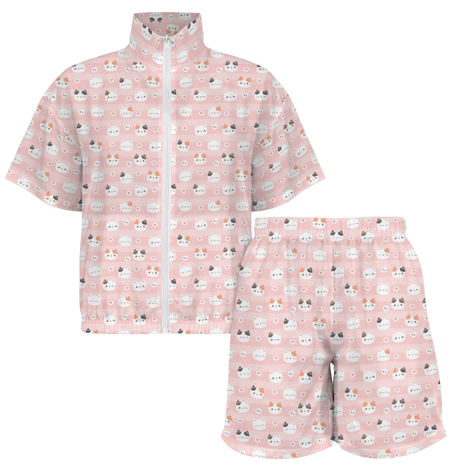 Pink Cats Women's Windbreaker Short Set Women's Windbreaker Short Set animal Printed Offshore
