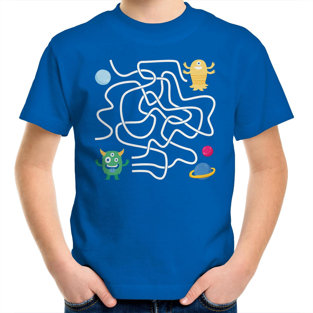 Monster, Find The Right Path - Kids Youth T-Shirt Bright Royal Kids Youth T-shirt Printed In Australia Sci Fi