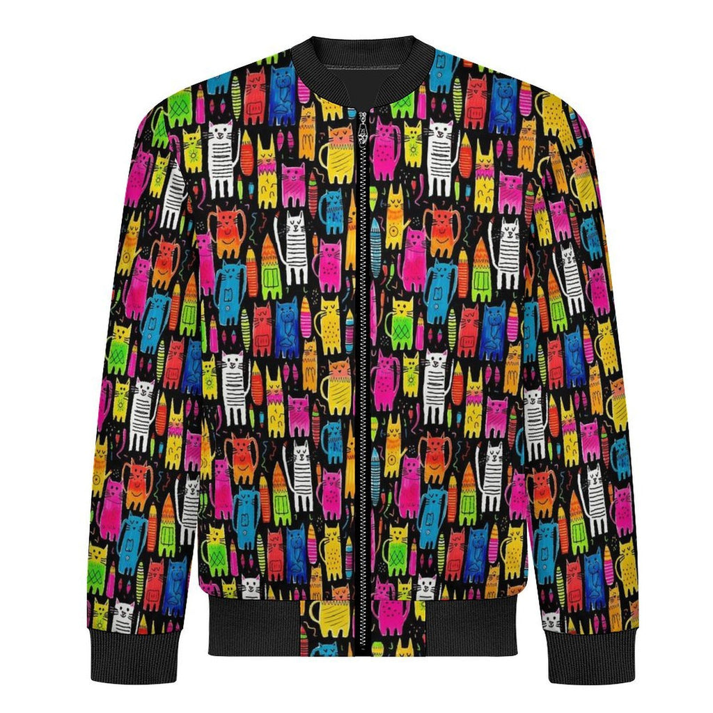 Colourful Cats Men's Casual Zip‑Up Bomber Jacket