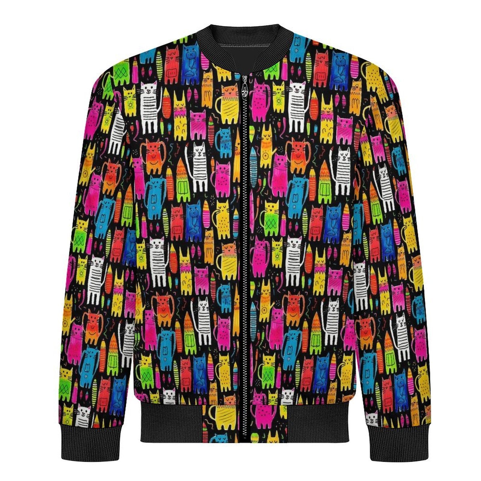 Colourful Cats Men's Casual Zip‑Up Bomber Jacket