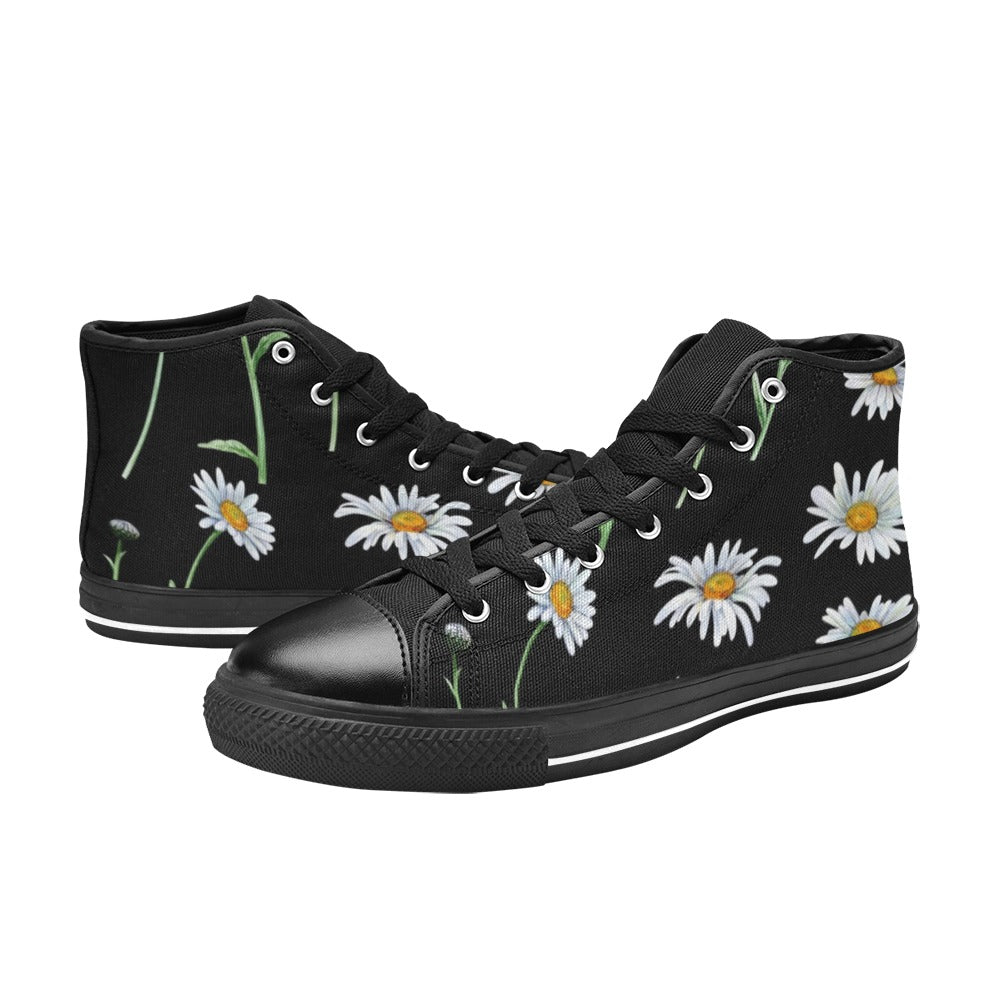 Daisy On Black - Women's High Top Canvas Shoes