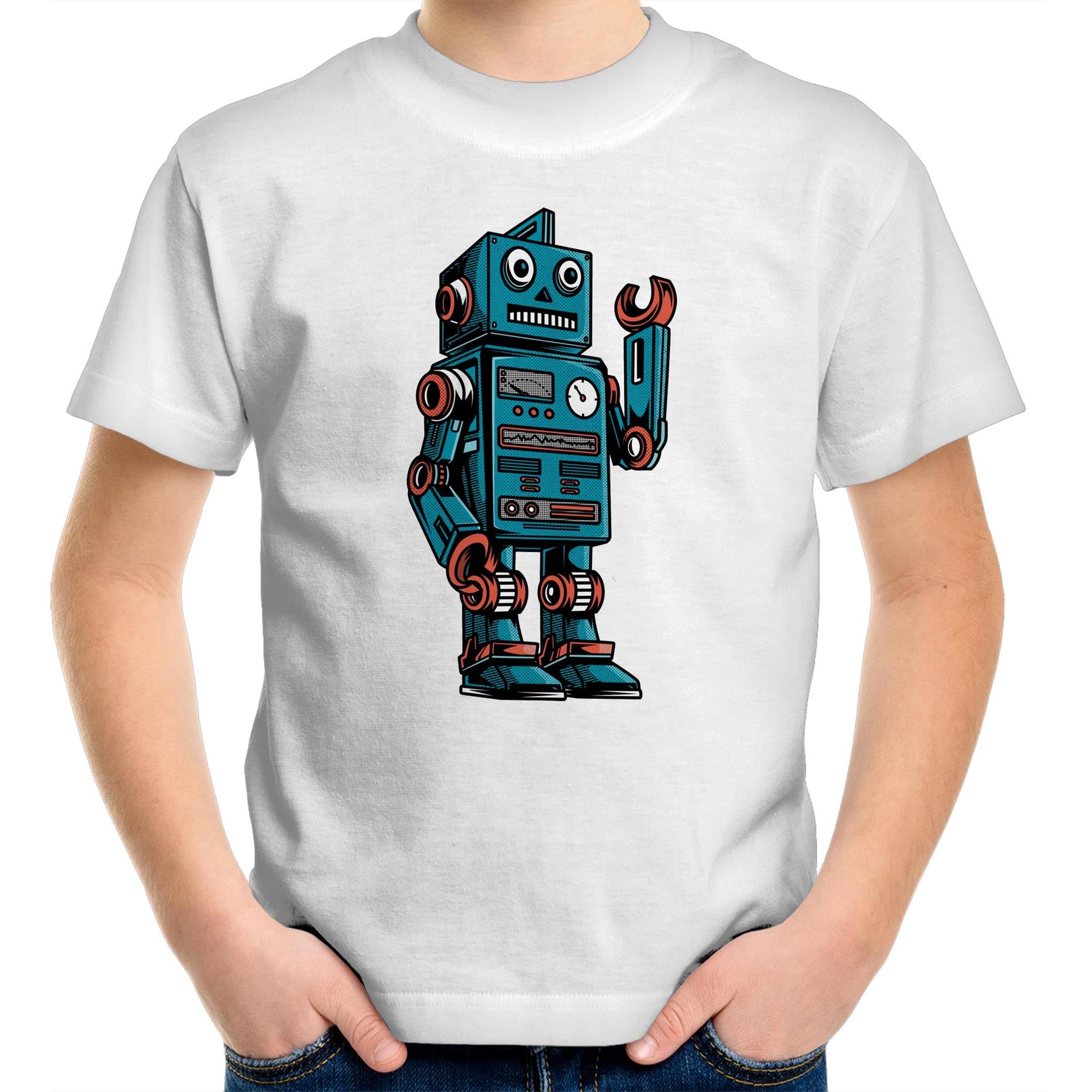 Robot - Kids Youth T-Shirt White Kids Youth T-shirt Printed In Australia Sci Fi Tech
