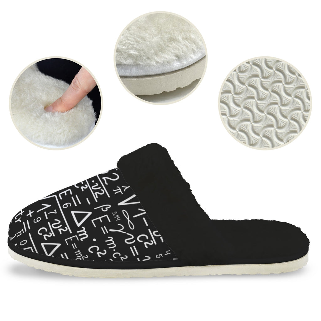Mathematics Men's Fur Trim Thick-Sole Indoor Slippers Men's Fur Trimmed Slippers Maths Printed Offshore