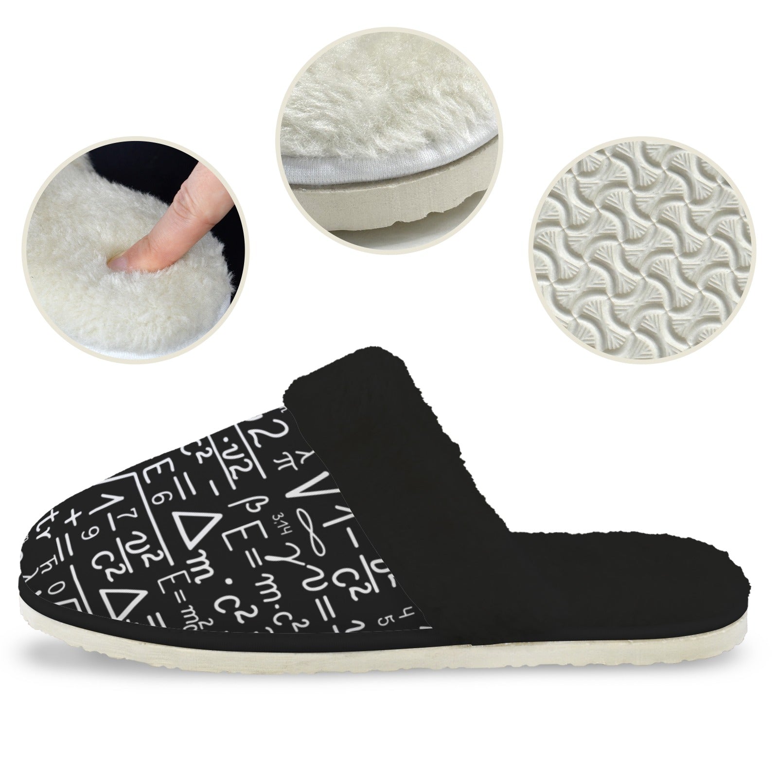 Mathematics Men's Fur Trim Thick-Sole Indoor Slippers Men's Fur Trimmed Slippers Maths Printed Offshore
