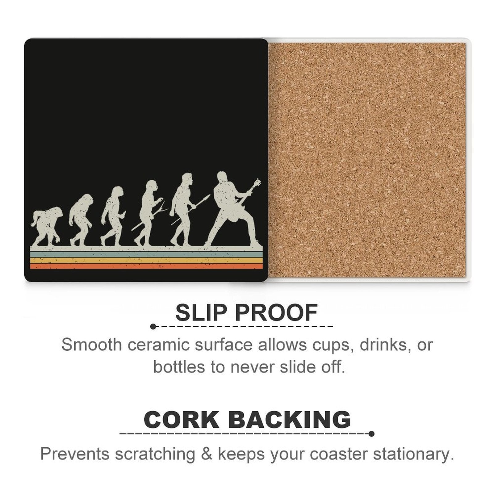 Guitarist Evolution - Ceramic Coasters (Square) Ceramic Coasters Music Printed Offshore