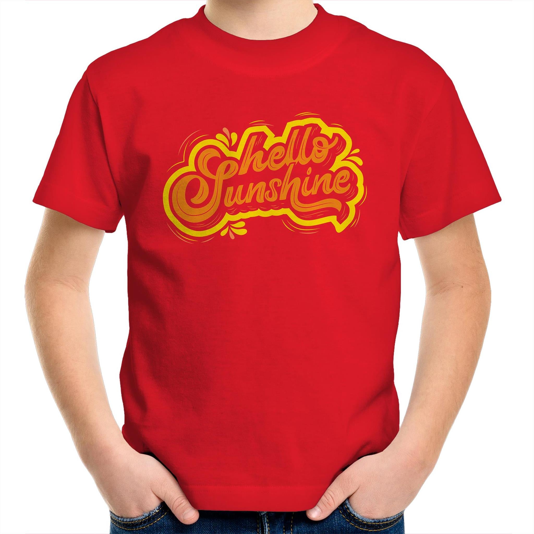 Hello Sunshine - Kids Youth T-Shirt Red Kids Youth T-shirt Printed In Australia Summer
