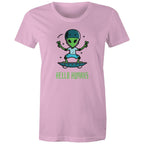Hello Humans, Alien - Womens T-shirt Pink Womens T-shirt Printed In Australia Sci Fi
