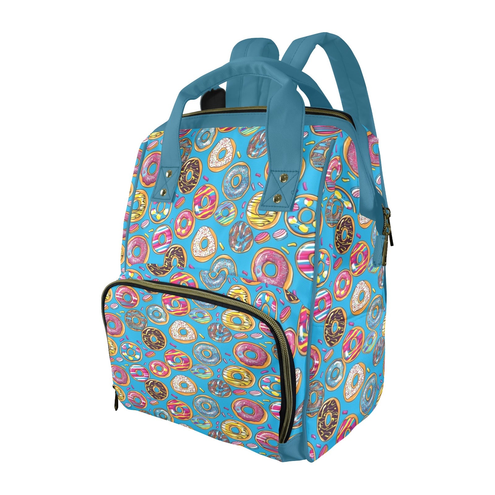 Doughnuts On Blue Multi-Function Backpack, Nappy / Diaper Bag One Size Multi-function Backpack, Nappy / Diaper Bag Food Printed Offshore