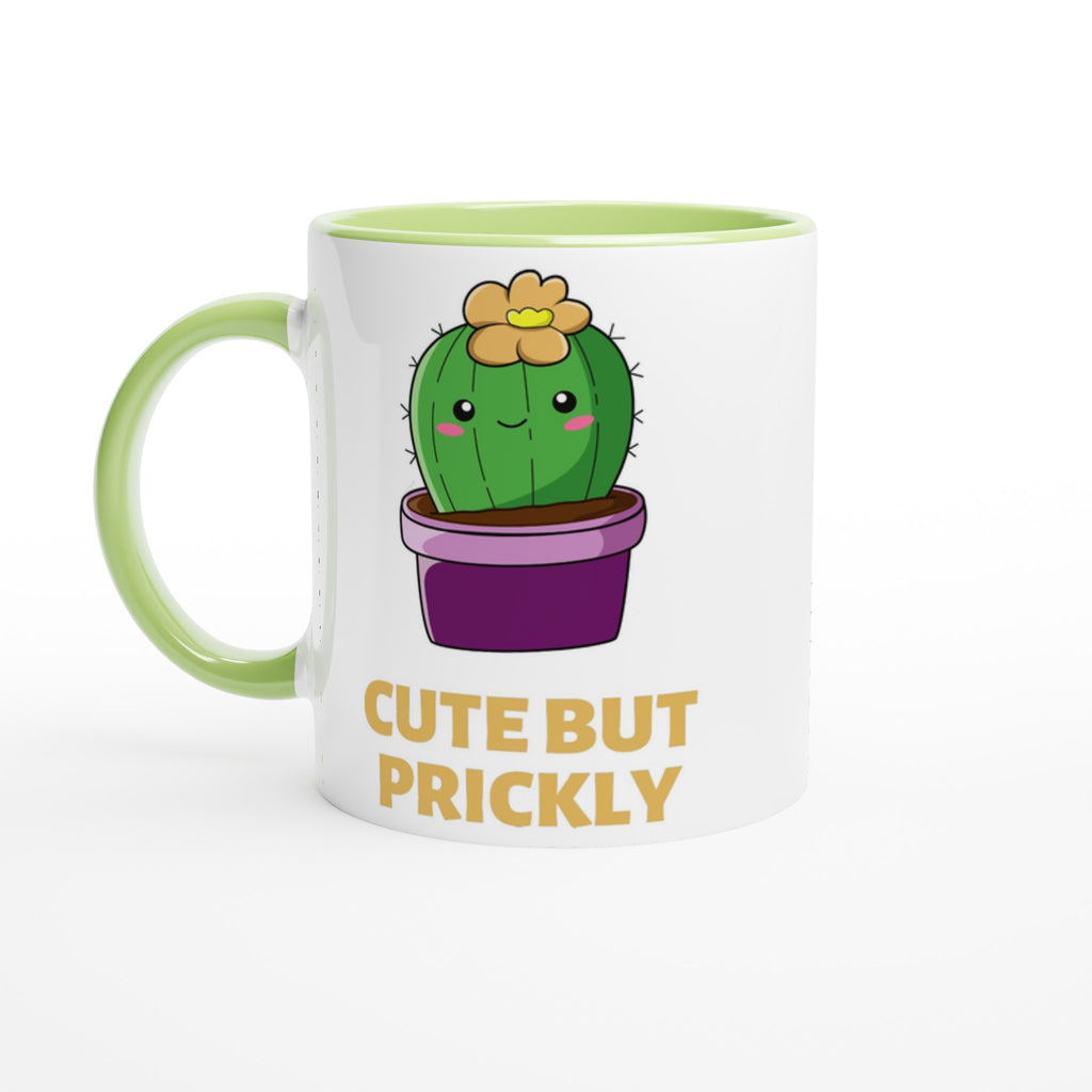 Cactus, Cute But Prickly - White 11oz Ceramic Mug with Colour Inside Ceramic Green Colour 11oz Mug Globally Fulfilled Plants