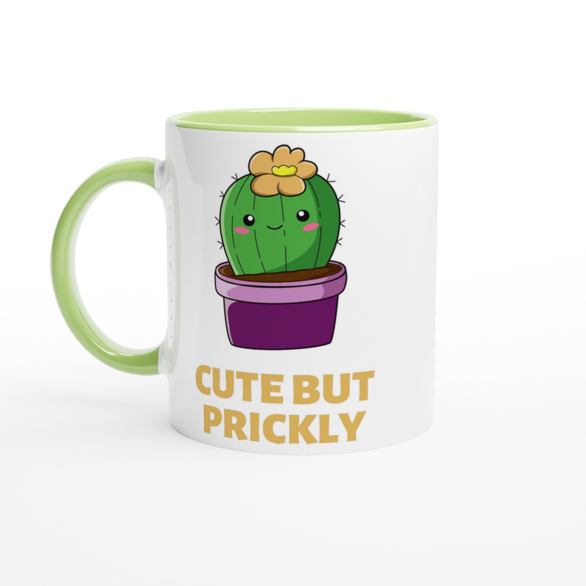 Cactus, Cute But Prickly - White 11oz Ceramic Mug with Colour Inside Ceramic Green Colour 11oz Mug Globally Fulfilled Plants