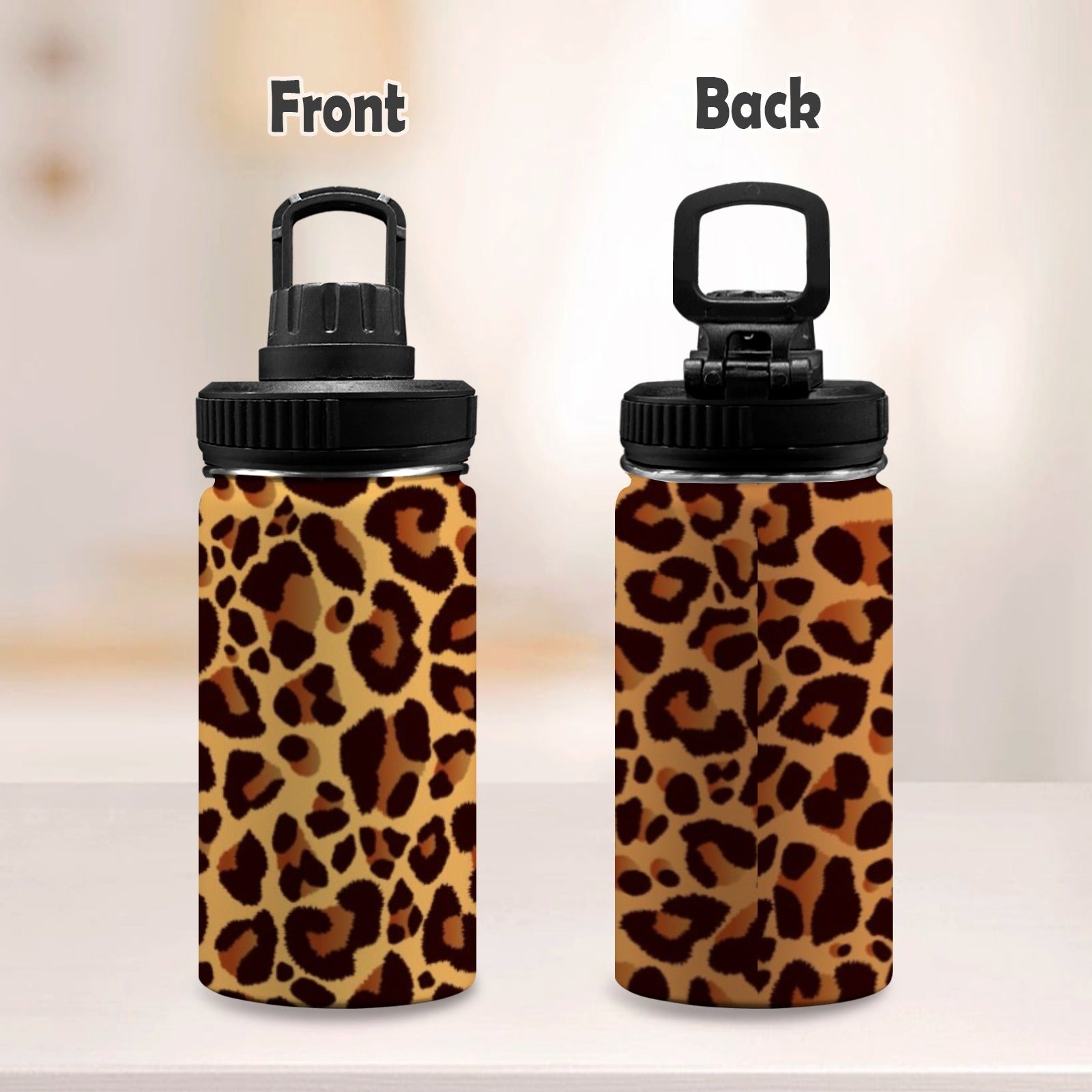 Leopard Print Kids Water Bottle with Chug Lid (12 oz) Kids Water Bottle with Chug Lid animal Printed Offshore