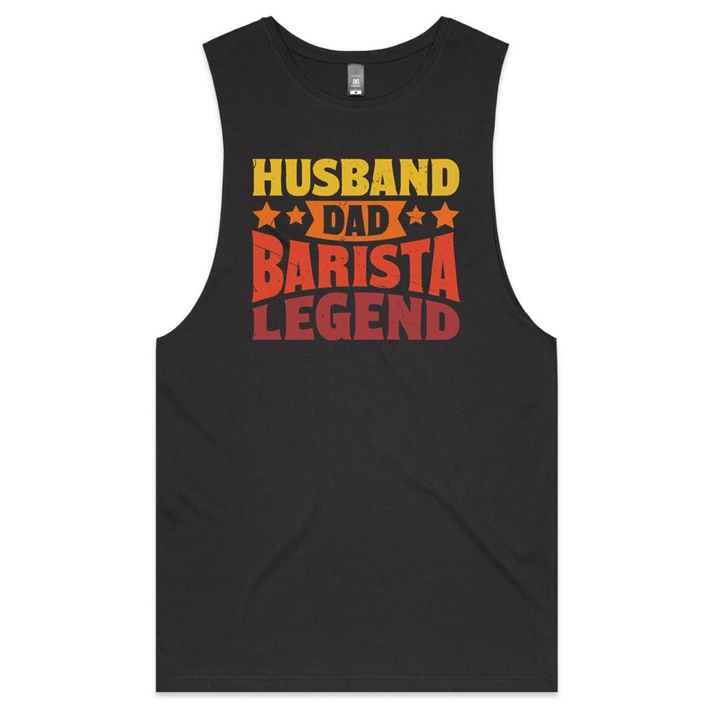 Husband, Dad, Barista, Legend Men's AS Colour Tank Top Coal Drop Arm Tank Top Coffee Dad Printed In Australia
