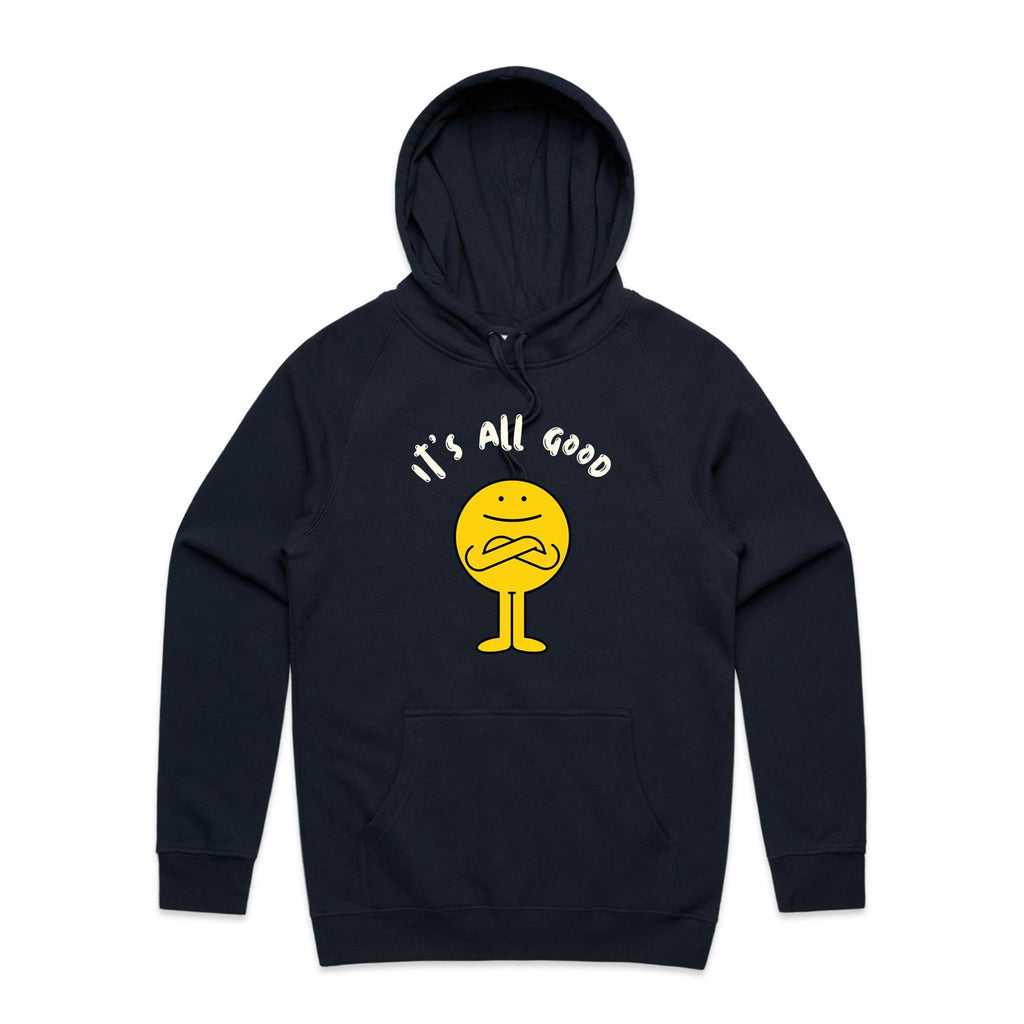 It's All Good - Mens Hoodie Navy Mens Hoodie Positivity Printed In Australia