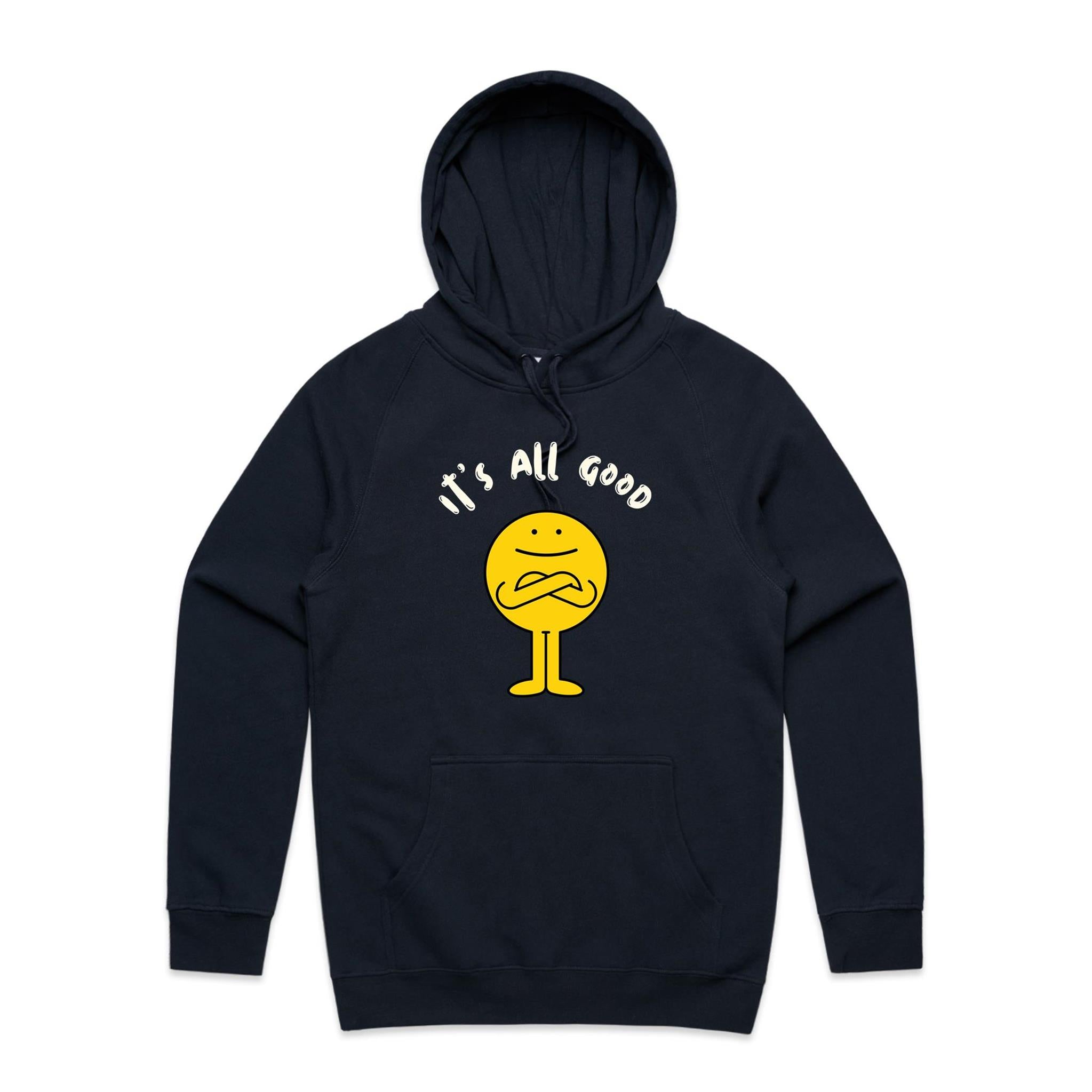 It's All Good - Mens Hoodie Navy Mens Hoodie Positivity Printed In Australia